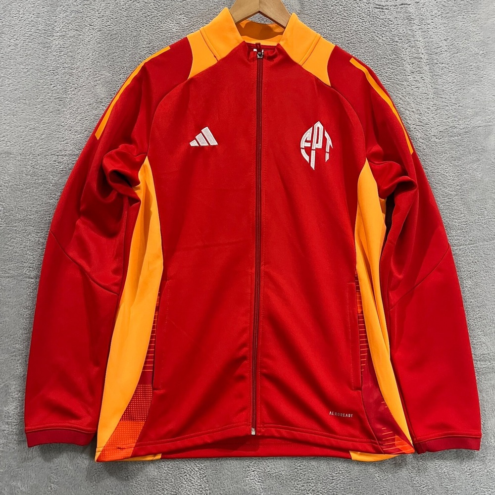 Adidas Track Jacket Men Large EPT Full Zip Red Orange Soccer Athletic Aeroready